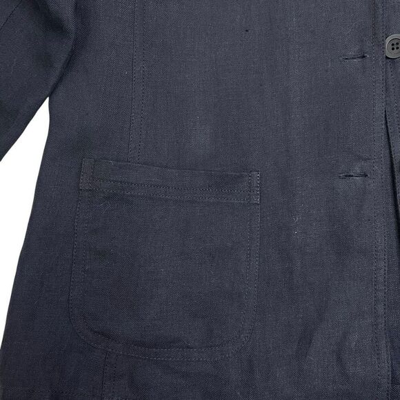 Eileen Fisher Womens Linen Mandarin Collar Button Front Coat Navy Blue Medium - Picture 6 of 15